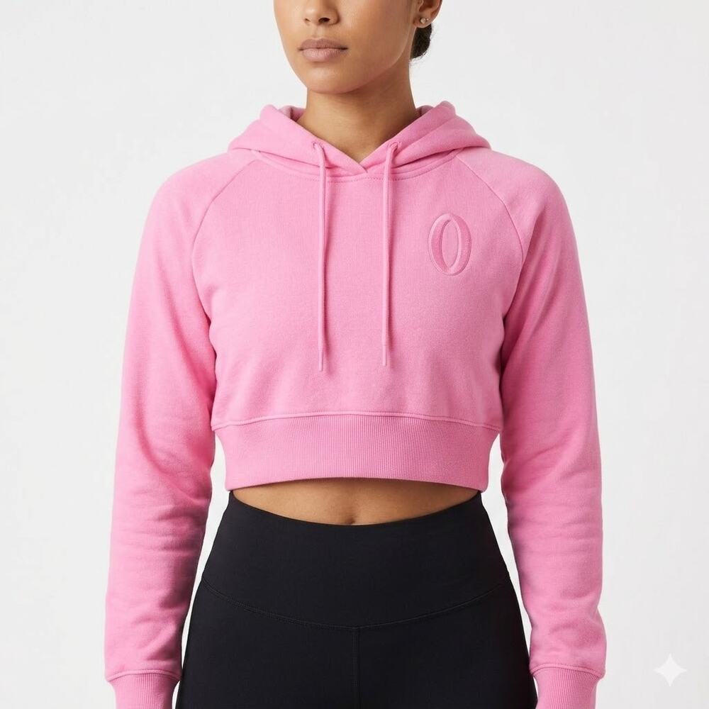 Joe Weider's OLYMPIA Original Pink Cropped Hoodie Pullover Top Women's Size S